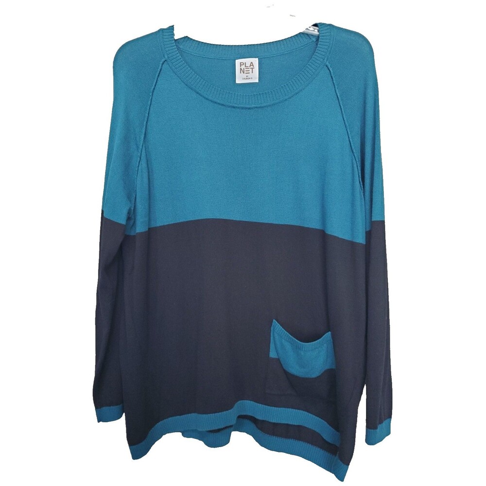 Planet by Lauren G Colorblock Cotton/Modal Long Sleeve Pullover Sweater OS